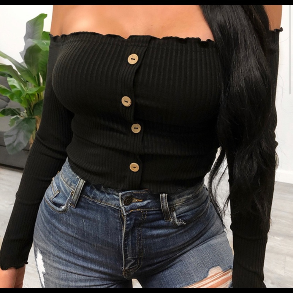 Black Off The Shoulder Longsleeve Top